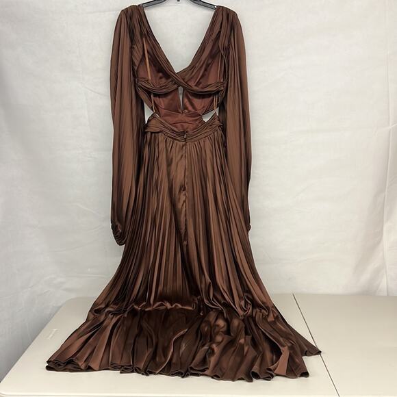 RTR Ieena Mac Duggal Sz 2 Long Sleeve Formal Gown Floor Length Chocolate Brown - Picture 5 of 12